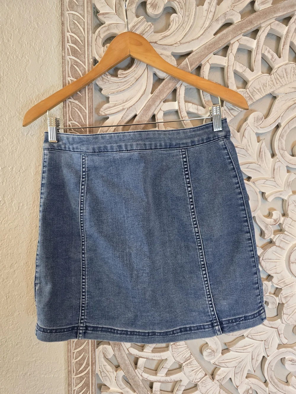 Free People Women’s little daisies mini skirt blue denim stretch 8